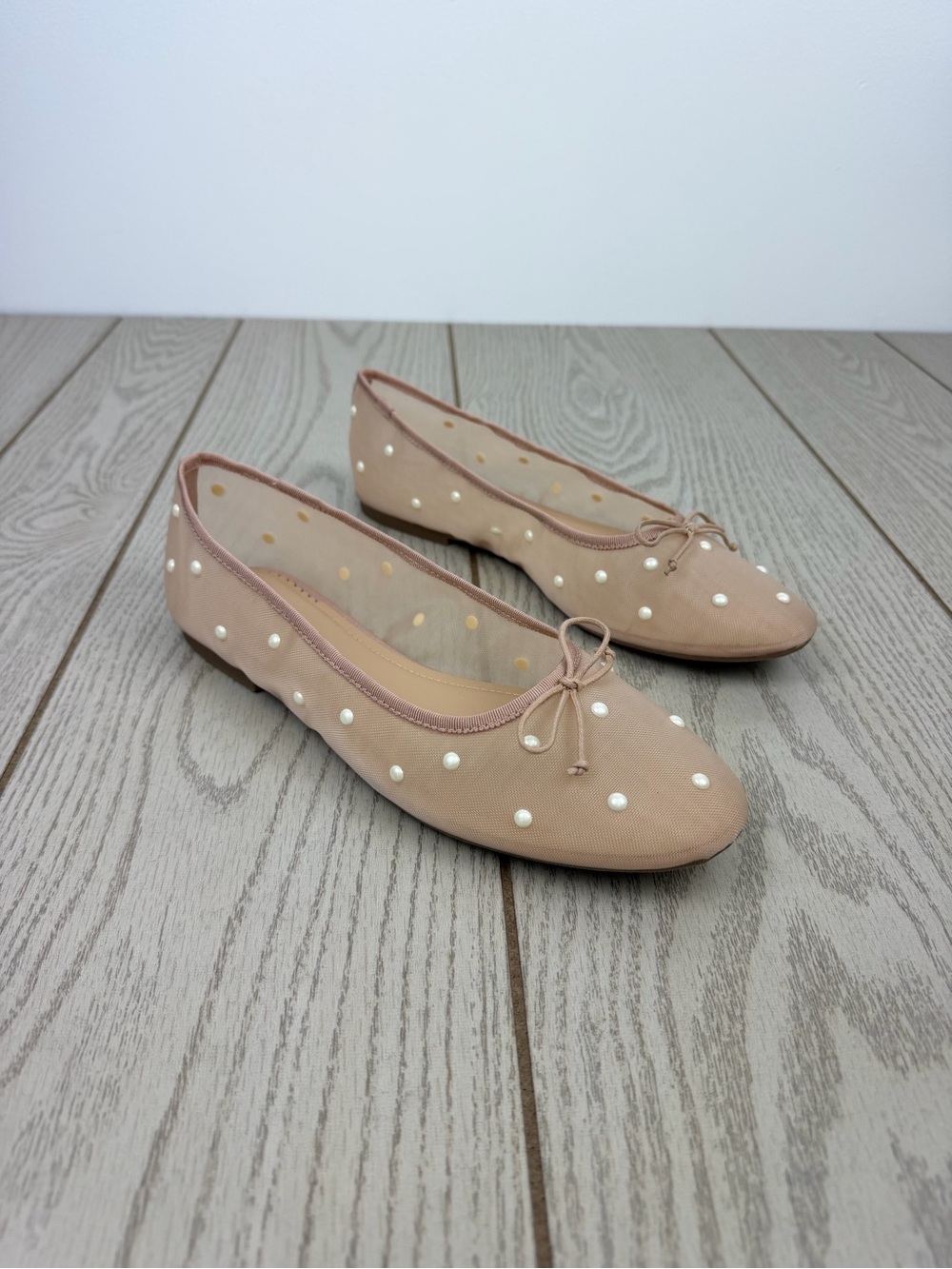 On 34th Women's Friyaa Mesh Ballet Flats 8.5M Nude White Pearl $69.50